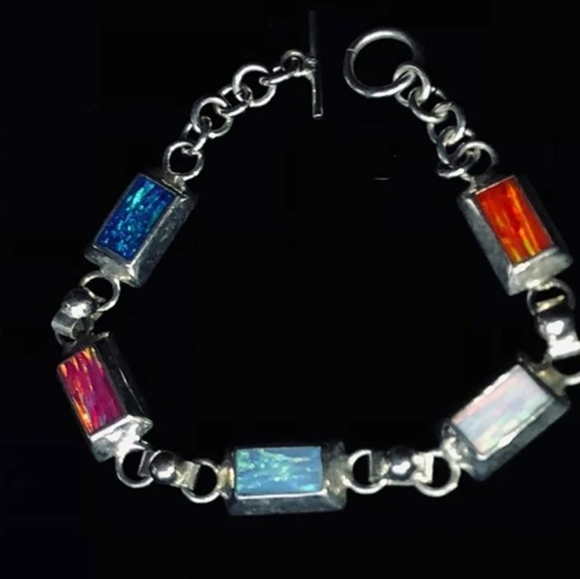 Vintage 925 Opal Link Bracelet - Picture 8 of 9
